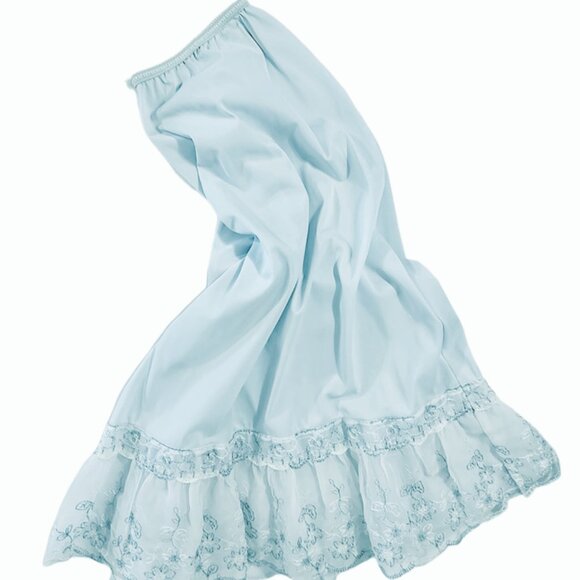 1950s Pale Blue Vintage Half Slip Petticoat With A Ruffle Bottom And Embroidery - Picture 2 of 5